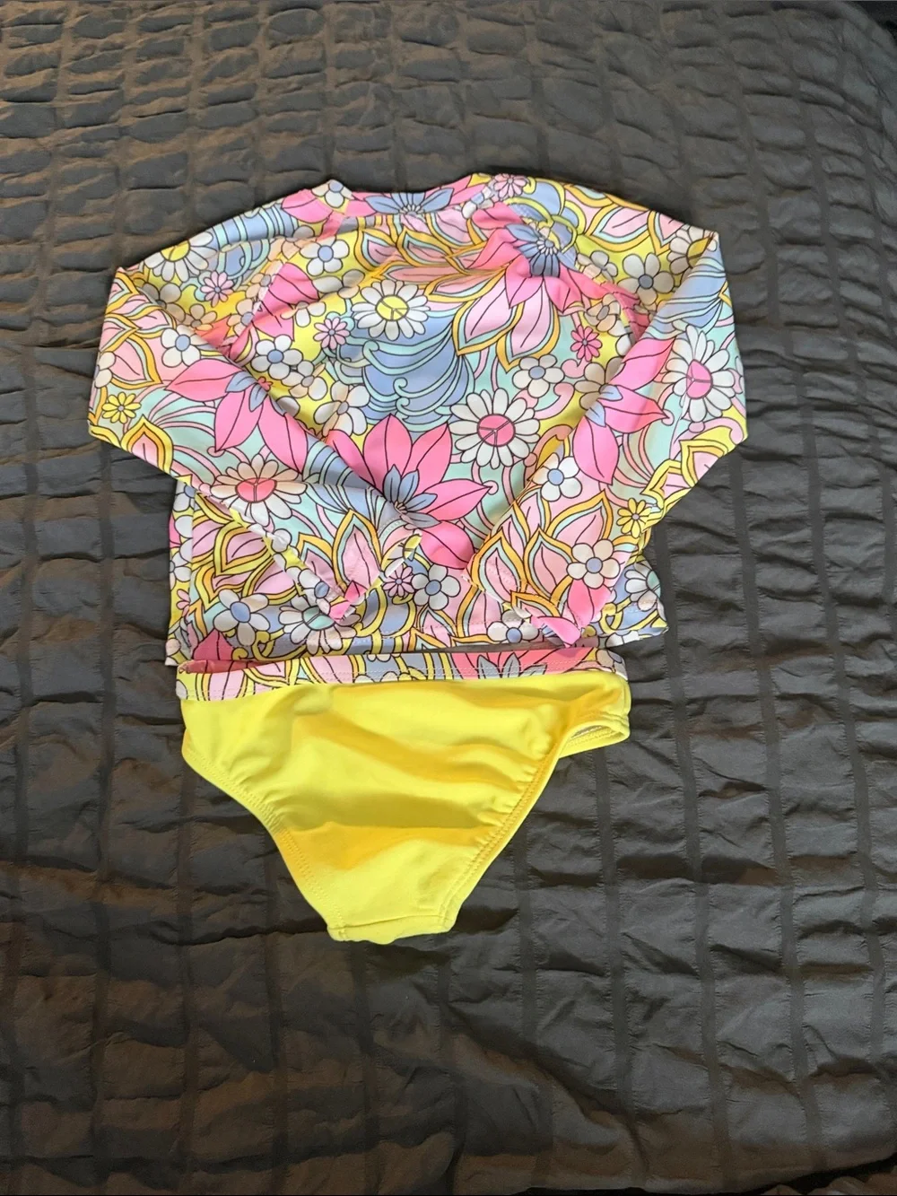 Girls Floral Long-Sleeve Rashguard Set in Pink, Yellow & Blue